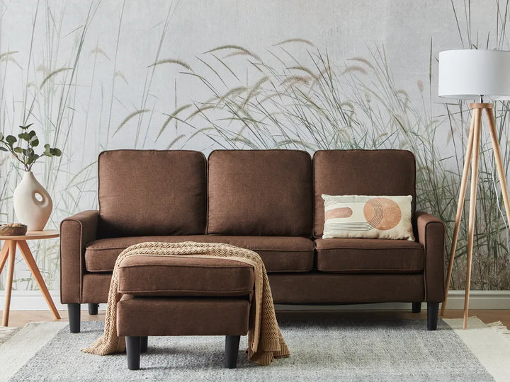 Sofa 3 Seater Fabric Brown with Ottoman Assuntino