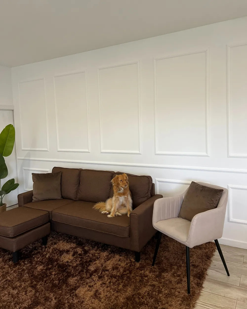 Sofa 3 Seater Fabric Brown with Ottoman Assuntino