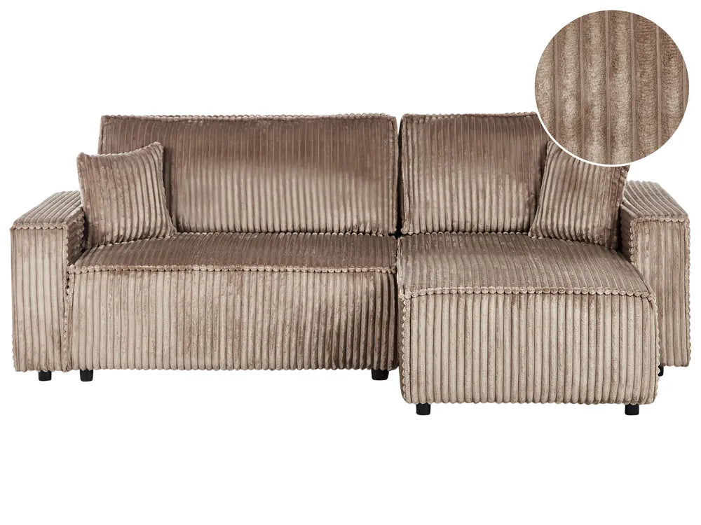 Corner Sofa Bed 3 Seater Corduroy Light Brown with Storage Left Hand Middale