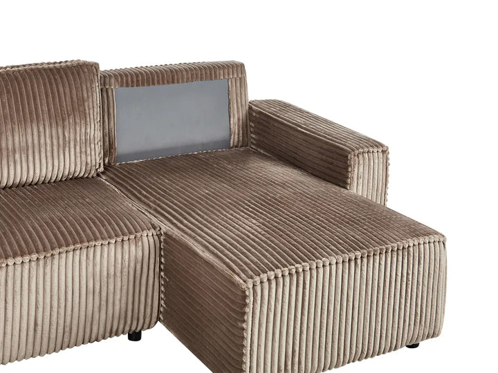 Corner Sofa Bed 3 Seater Corduroy Light Brown with Storage Left Hand Middale