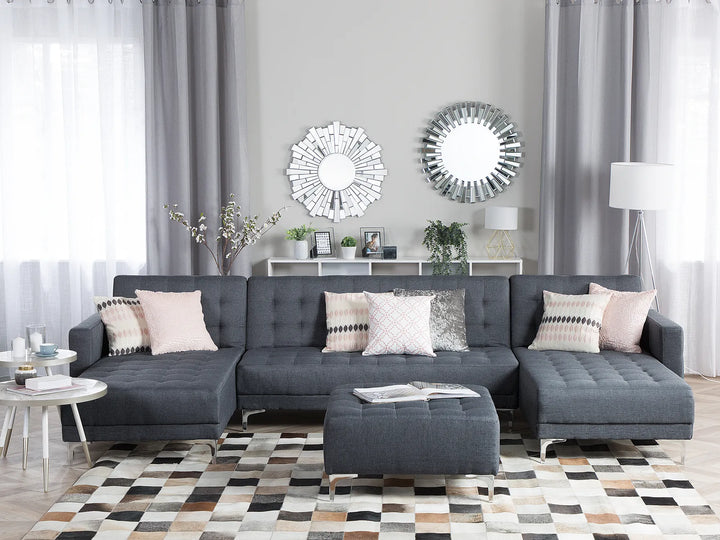 Modern dark grey U-shaped sectional sofa living room