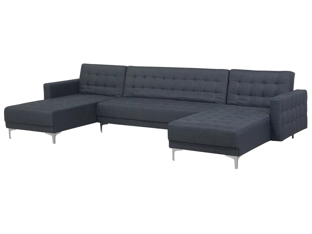 Modular U-Shape Sofa Bed 5 Seater Fabric Dark Grey Denby
