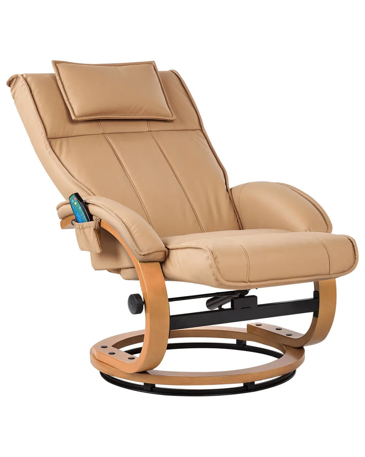 Massage Chair with Footstool Faux Leather Light Brown Kars