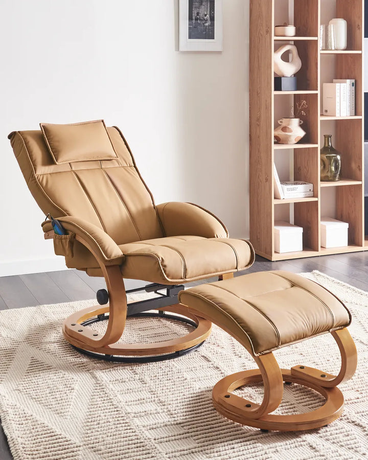 Massage Chair with Footstool Faux Leather Light Brown Kars