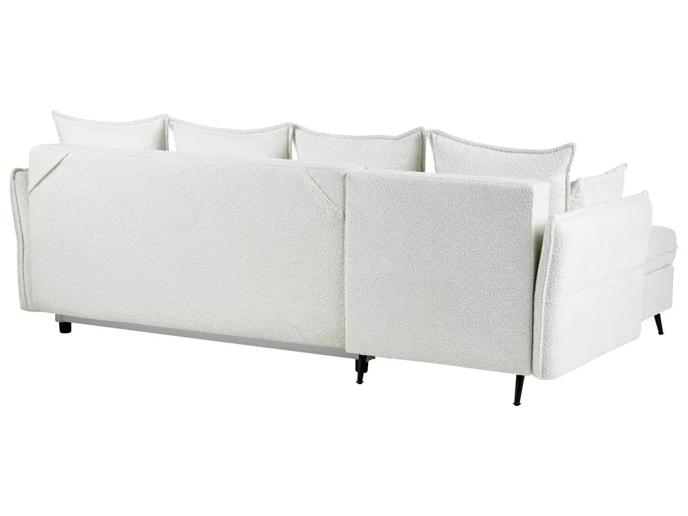 Corner Sofa Bed 3 Seater Boucle Off-White with Storage Right Hand Gloria