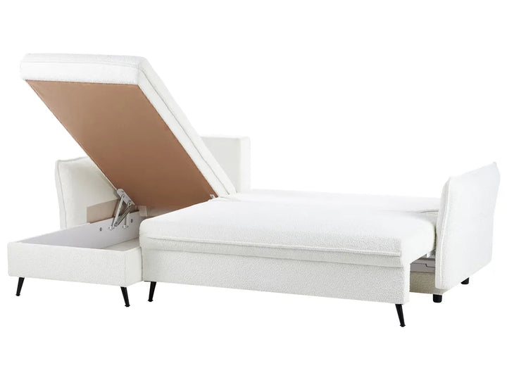 Corner Sofa Bed 3 Seater Boucle Off-White with Storage Right Hand Gloria
