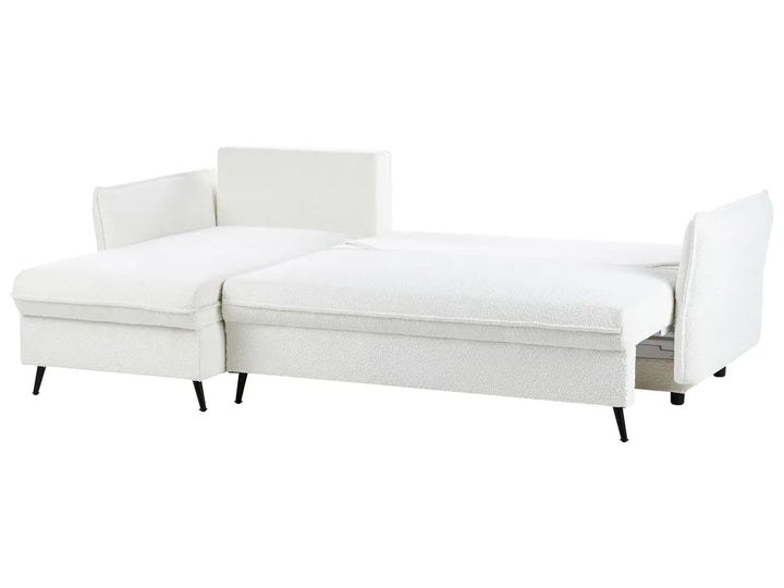 Corner Sofa Bed 3 Seater Boucle Off-White with Storage Right Hand Gloria