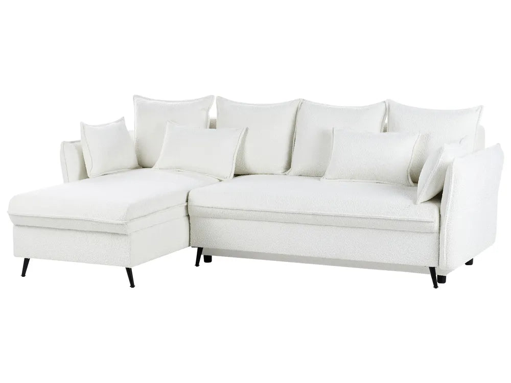 Corner Sofa Bed 3 Seater Boucle Off-White with Storage Right Hand Gloria