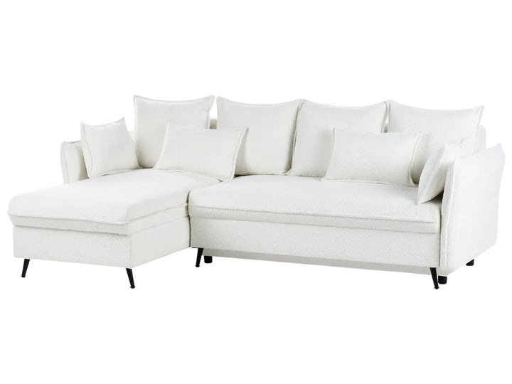 Corner Sofa Bed 3 Seater Boucle Off-White with Storage Right Hand Gloria