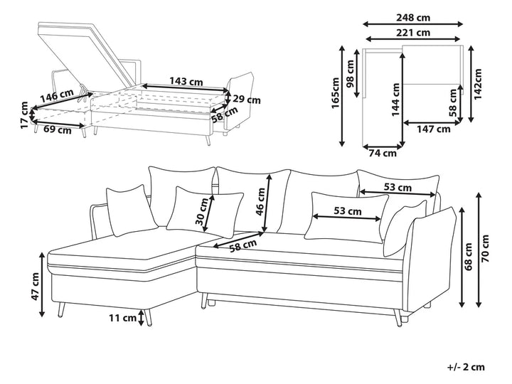 Corner Sofa Bed 3 Seater Boucle Off-White with Storage Right Hand Gloria