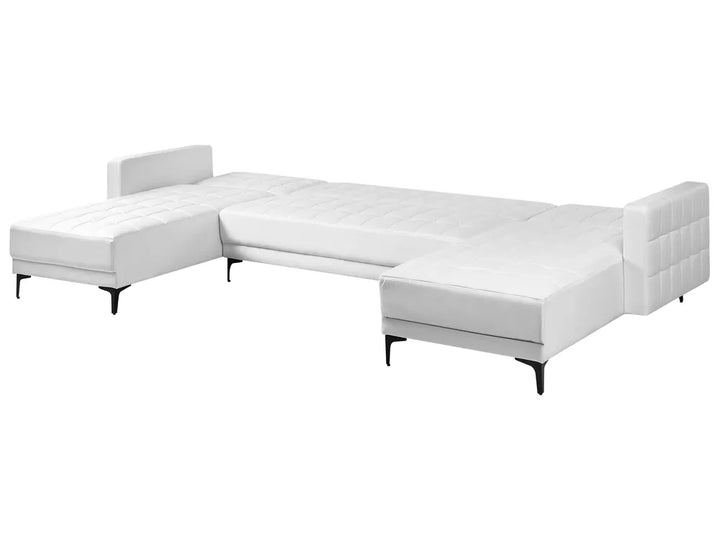 Modular U-Shape Sofa Bed 5 Seater Faux Leather White Denby