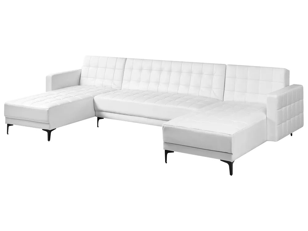 Modular U-Shape Sofa Bed 5 Seater Faux Leather White Denby