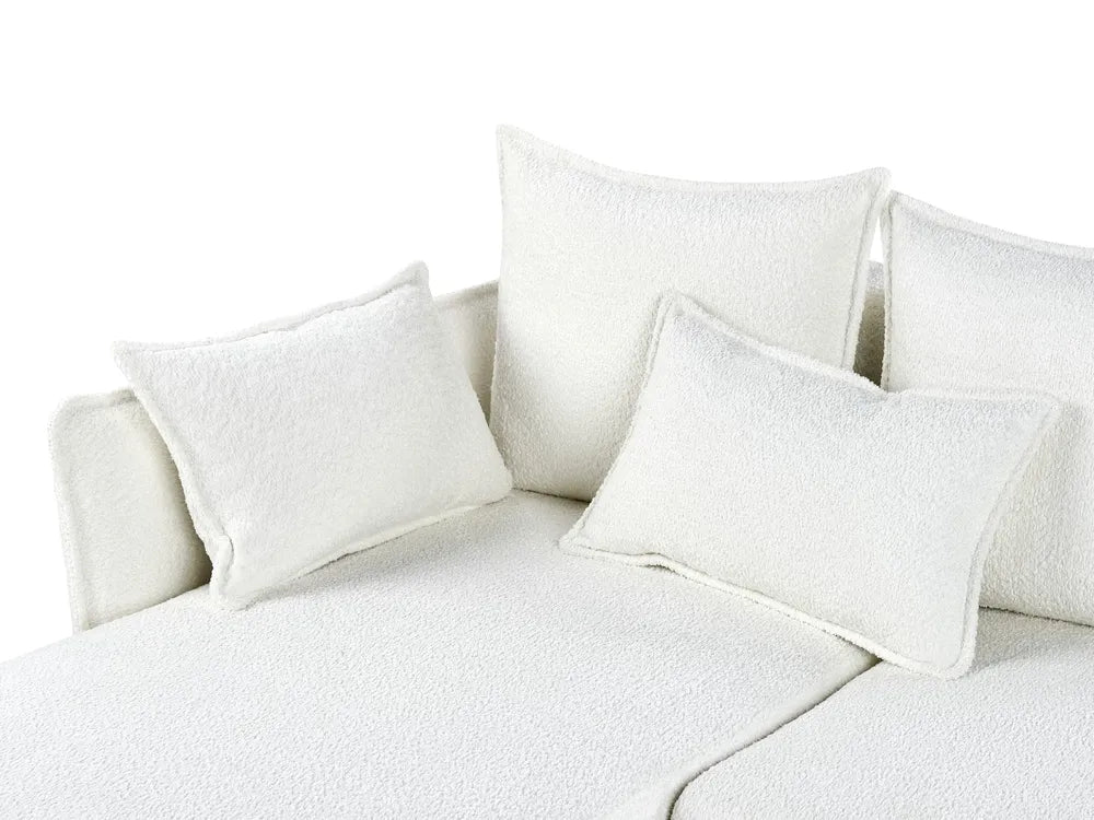 Corner Sofa Bed 3 Seater Boucle Off-White with Storage Right Hand Gloria