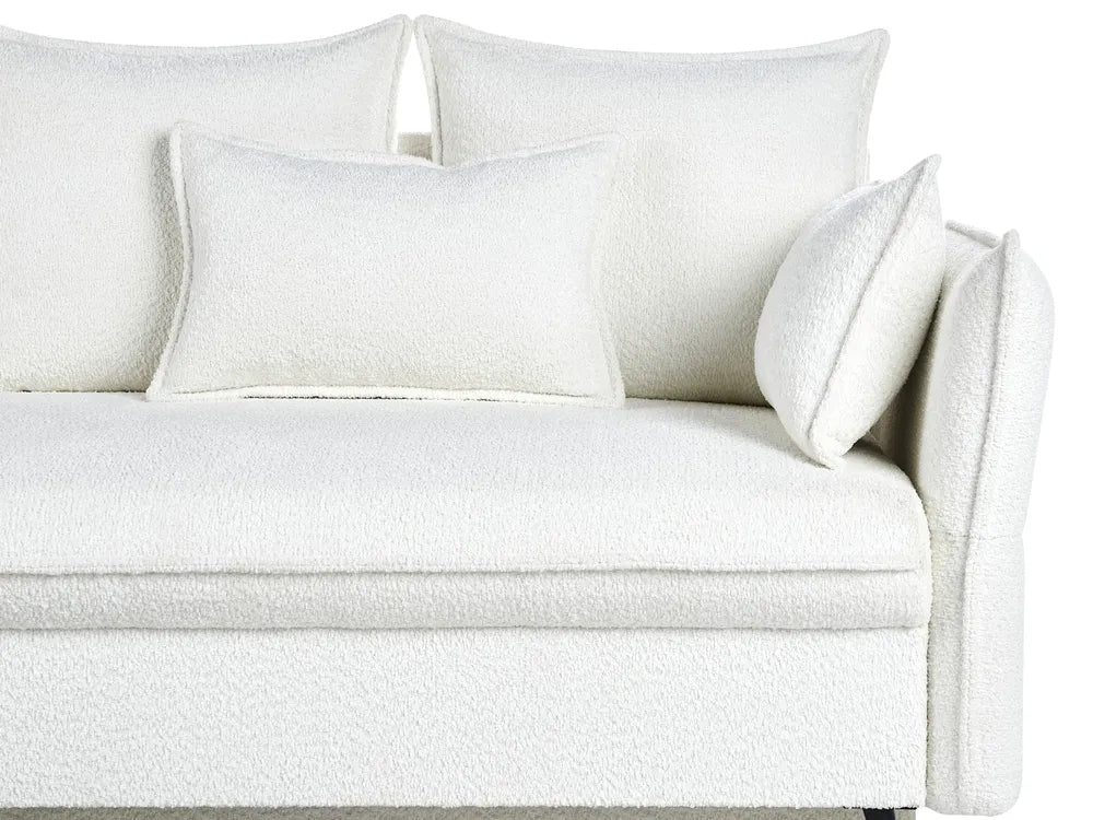 Corner Sofa Bed 3 Seater Boucle Off-White with Storage Right Hand Gloria