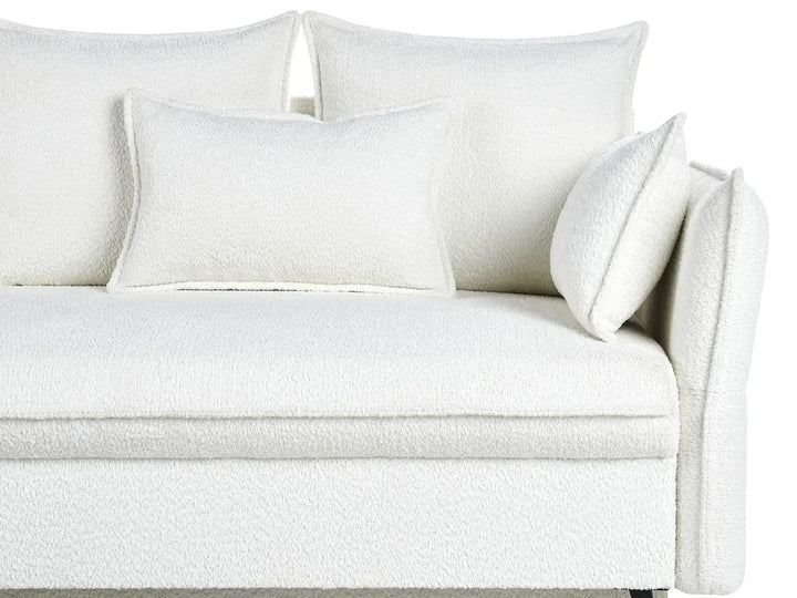 Corner Sofa Bed 3 Seater Boucle Off-White with Storage Right Hand Gloria