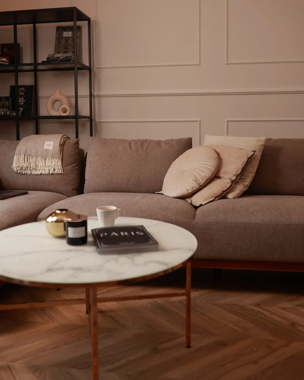 Corner Sofa 3 Seater Fabric Light Brown Right Hand Ibach