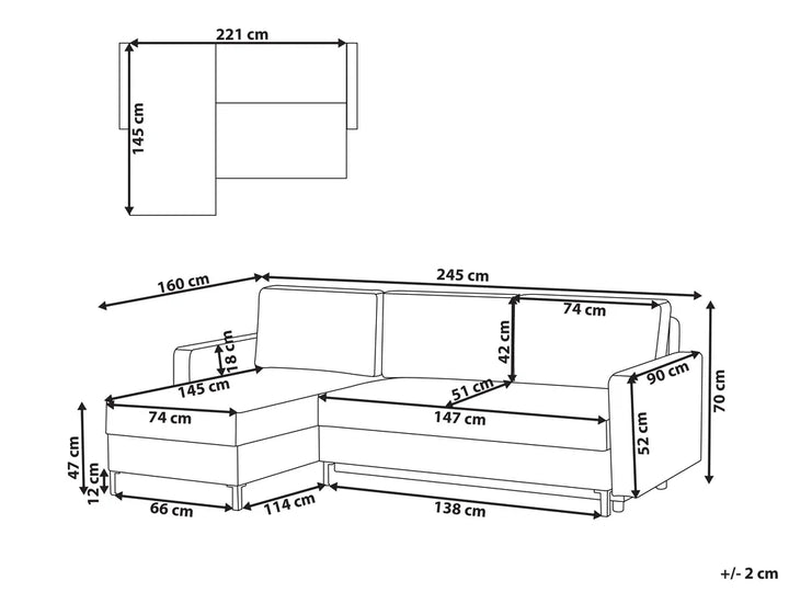 Corner Sofa Bed 3 Seater Fabric Light Grey with Storage Right Hand Bramblett