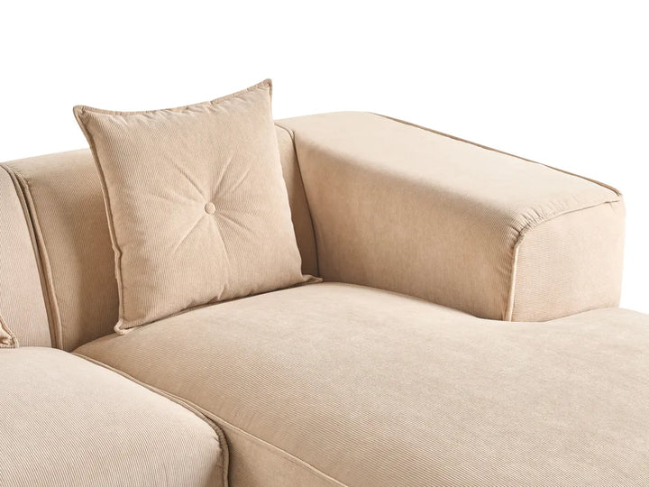 Corner Sofa 3 Seater Corduroy Beige Left Hand Rafael