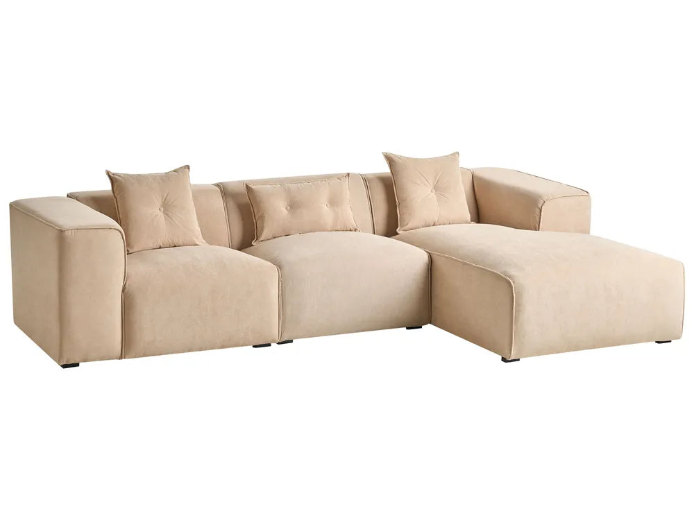 Corner Sofa 3 Seater Corduroy Beige Left Hand Rafael