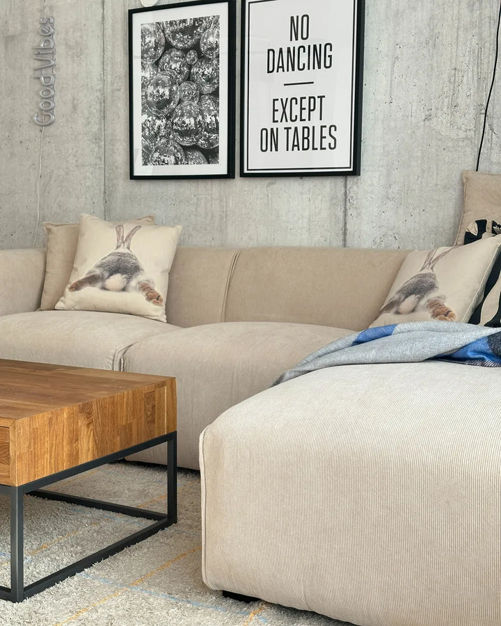 Corner Sofa 3 Seater Corduroy Beige Left Hand Rafael