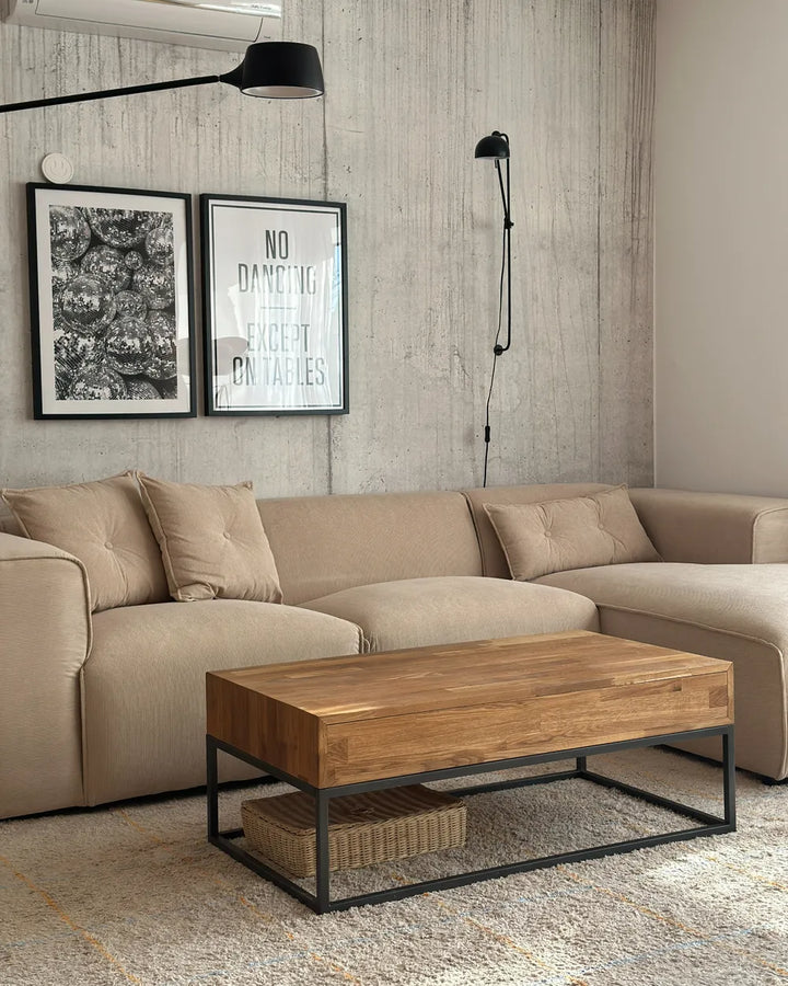 Corner Sofa 3 Seater Corduroy Beige Left Hand Rafael