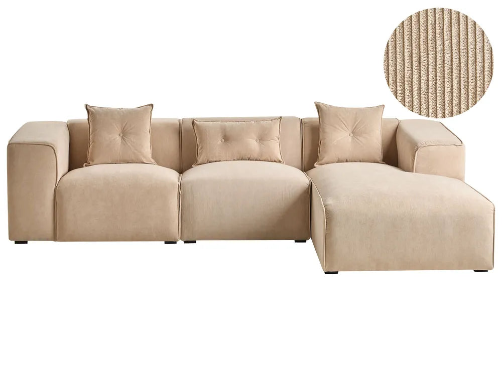 Corner Sofa 3 Seater Corduroy Beige Left Hand Rafael