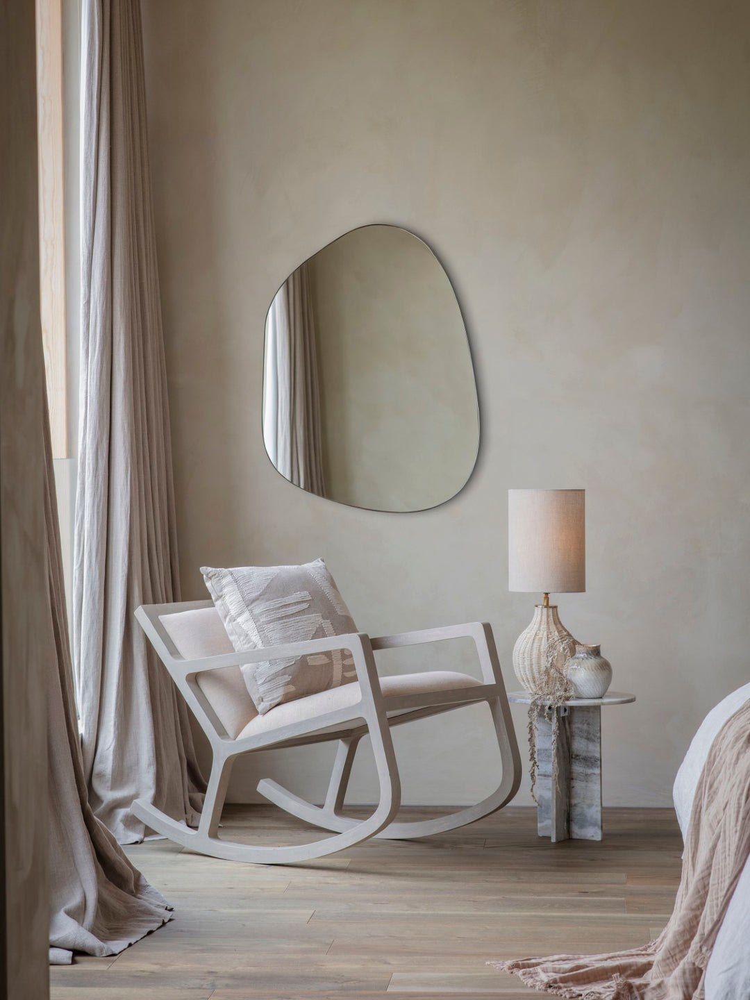 Libra Campbell Antiqued Upholstered Natural Rocking Chair