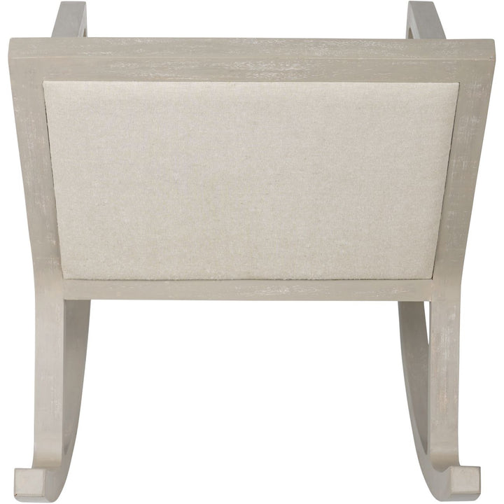 Libra Campbell upholstered wooden rocking chair in a natural antiqued finish