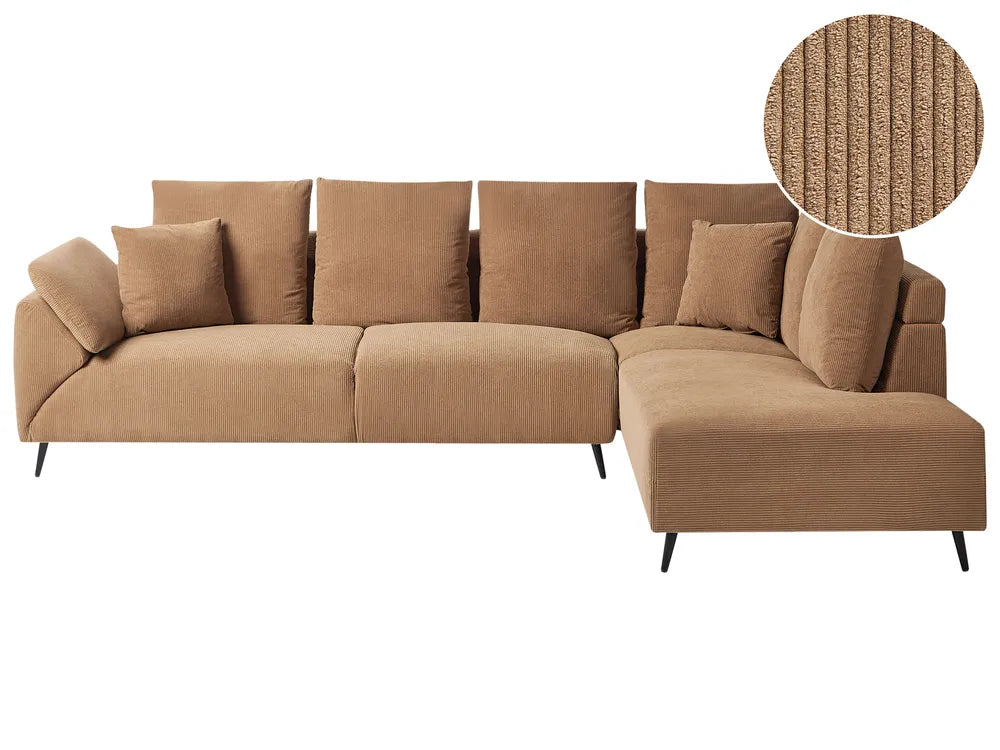Corner Sofa 4 Seater Corduroy Brown Left Hand Flexa