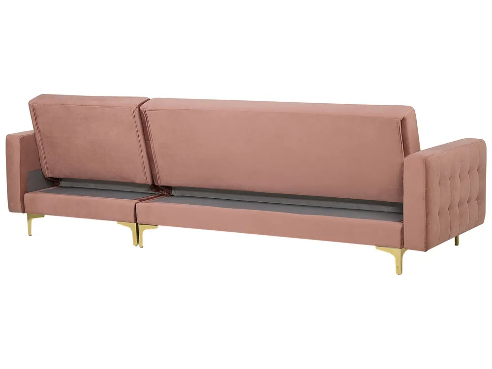 Modular Corner Sofa Bed 4 Seater Velvet Pink with Ottoman Left Hand Denby