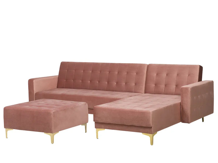Modular Corner Sofa Bed 4 Seater Velvet Pink with Ottoman Left Hand Denby