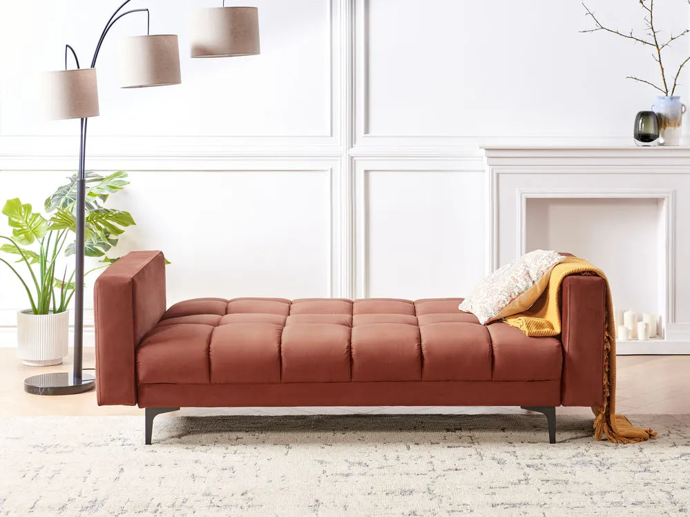 Sofa Bed 3 Seater Velvet Light Red Yosef
