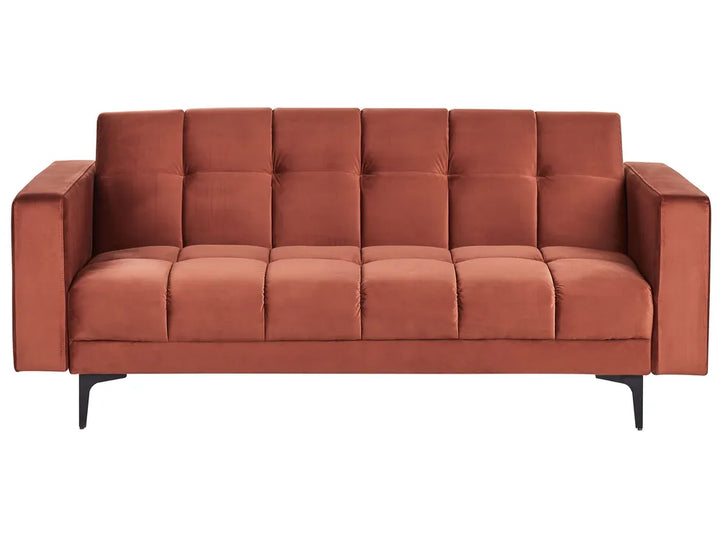 Brown sofa with a tufted design on a white background
