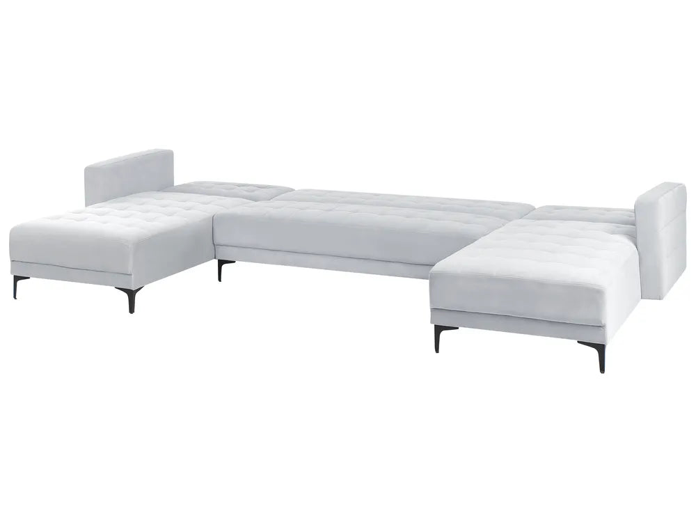 Modular U-Shape Sofa Bed 5 Seater Velvet Light Grey Denby