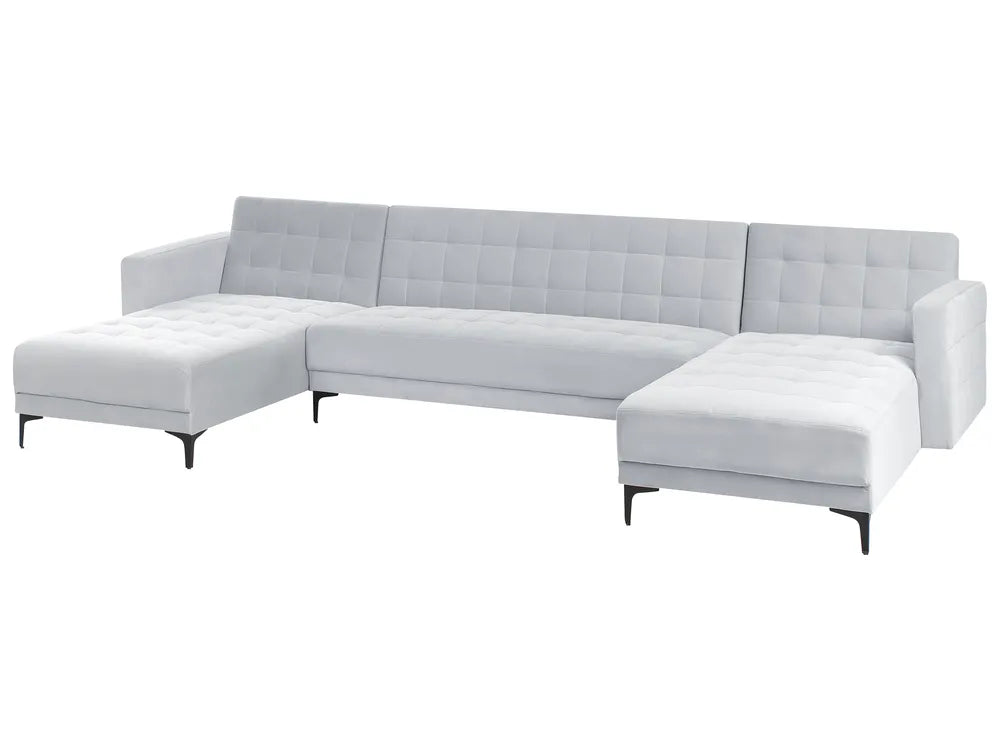 Modular U-Shape Sofa Bed 5 Seater Velvet Light Grey Denby