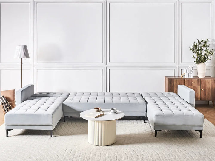 Modular U-Shape Sofa Bed 5 Seater Velvet Light Grey Denby