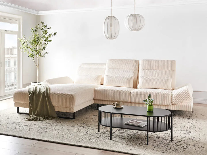 Corner Sofa 4 Seater Corduroy Beige Right Hand Ninja