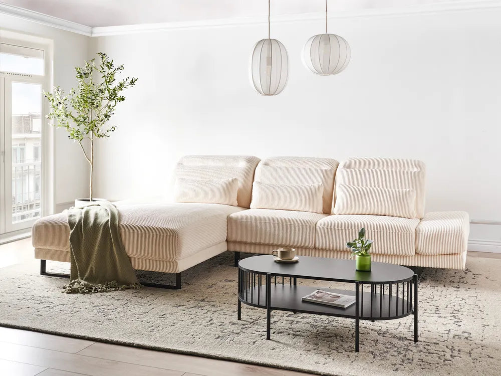 Corner Sofa 4 Seater Corduroy Beige Right Hand Ninja