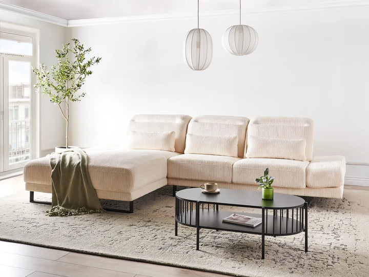 Corner Sofa 4 Seater Corduroy Beige Right Hand Ninja