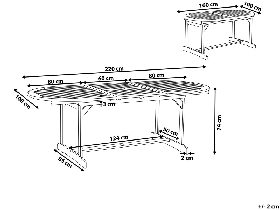 Maui Extending Garden Dining Table 160/220 cm 100 cm Acacia Wood Light Brown