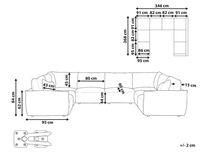 Modular U-Shape Sofa 8 Seater Boucle Beige Leiani