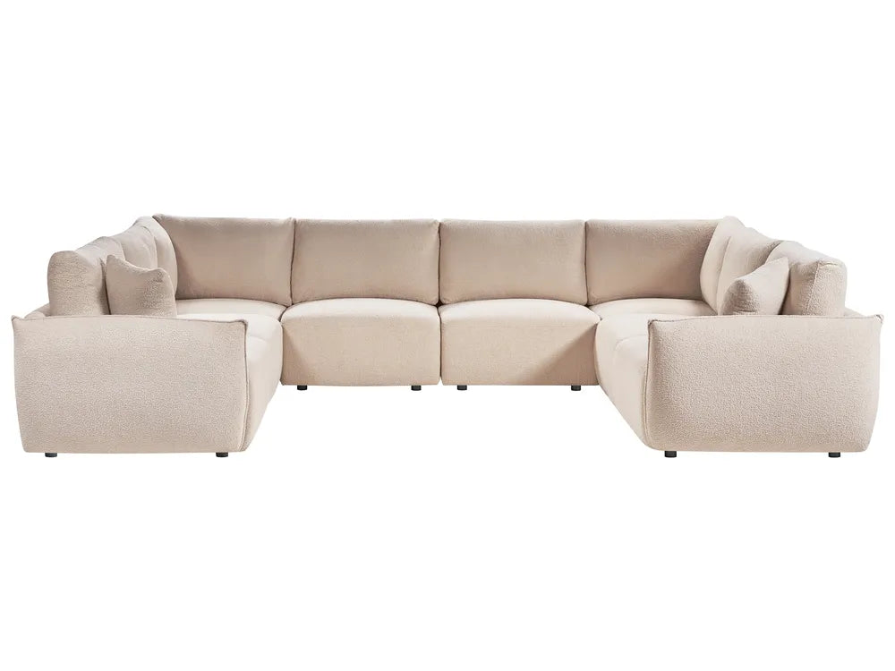 8-seater U-shape modular sofa in beige bouclé