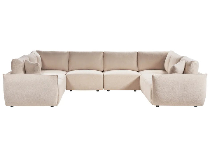 8-seater U-shape modular sofa in beige bouclé