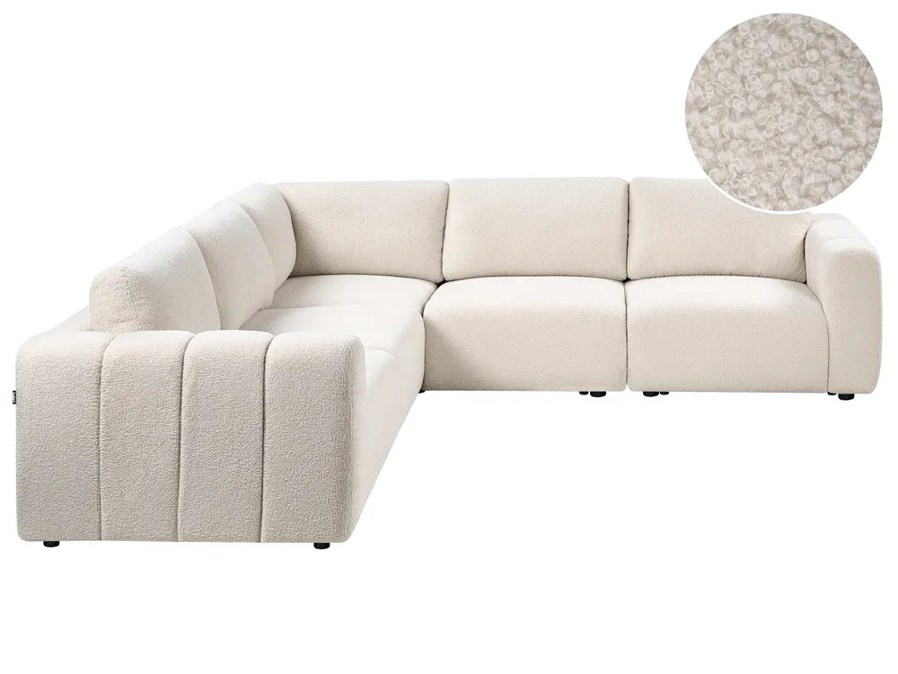 Modular Corner Sofa 5 Seater Boucle Off-White Right Hand Regeani