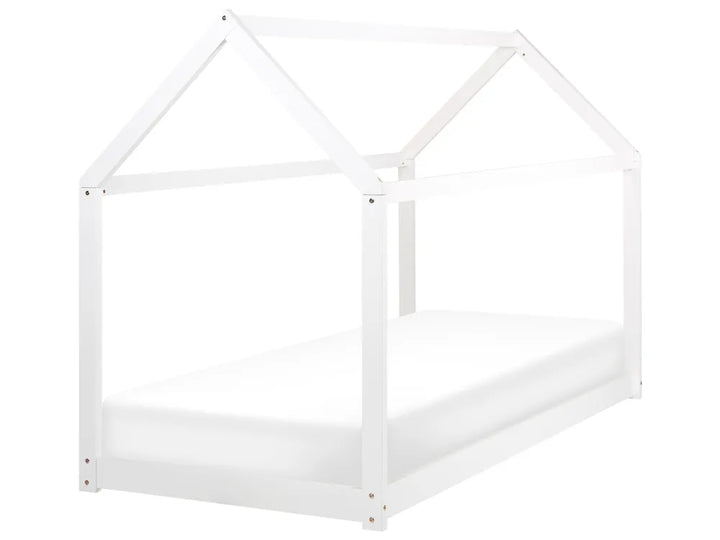 White children's bed frame with a house design on a white background