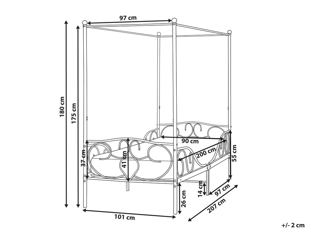 Four Poster Bed Metal 90 x 200 cm (EU Single) Black Zelai