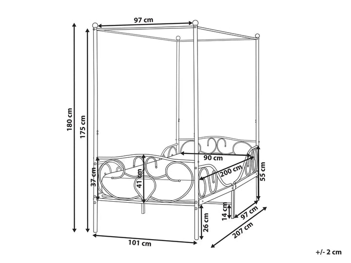 Four Poster Bed Metal 90 x 200 cm (EU Single) Black Zelai