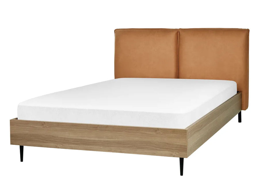 Golden brown faux leather double bed