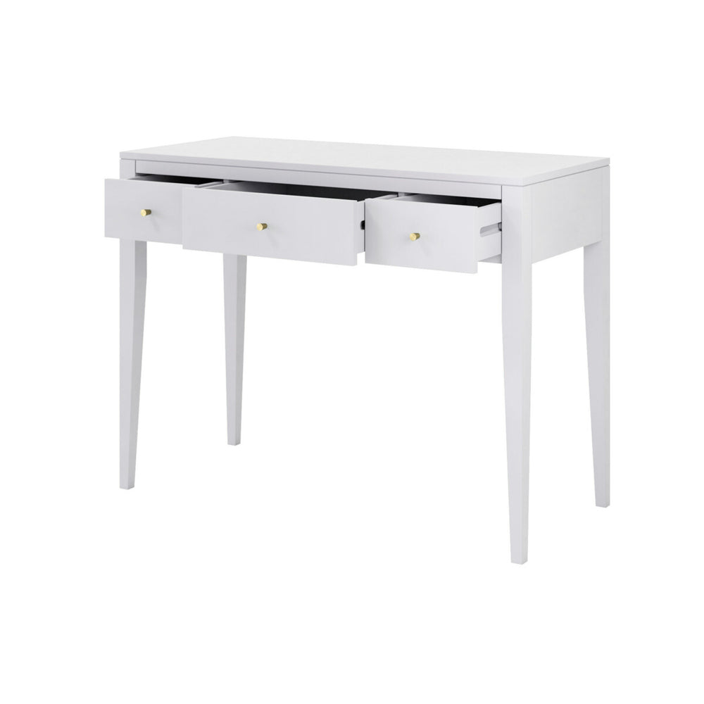 White desk with two drawers on a white background