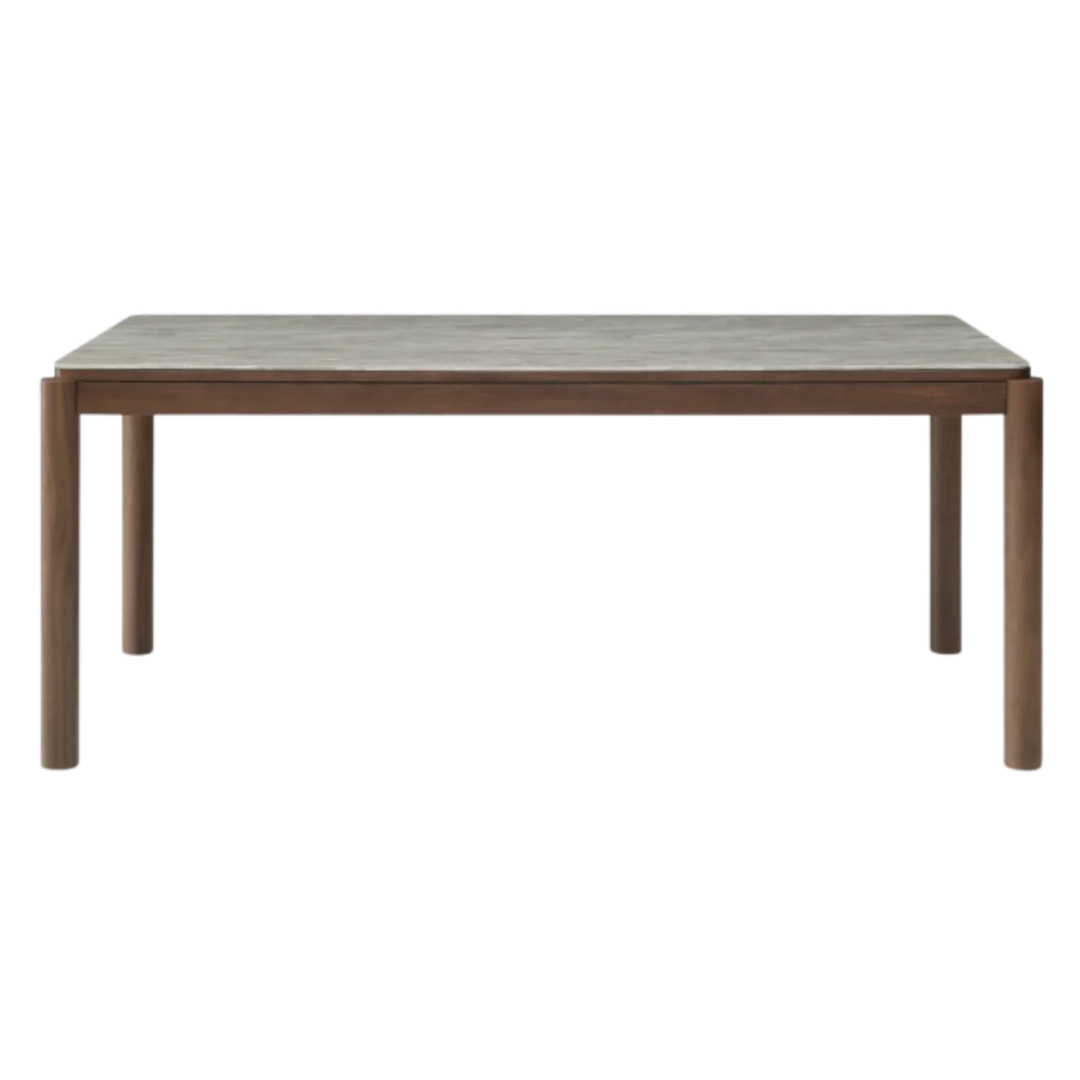 Willow Walnut Brown Wood & Grey Marble Dining Table